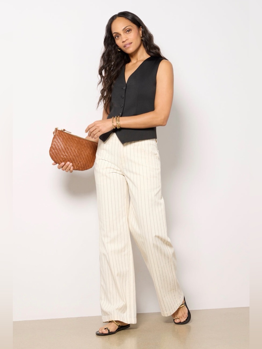 Sanctuary Arden Striped Wide Leg Pant Size 29 Cream with black pinstripes
